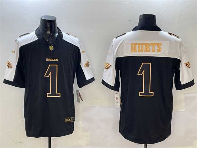 Mens Philadelphia Eagles #1 Jalen Hurts Black Gold New F.U.S.E. Vapor Untouchable Limited Stitched Jersey Dzhi